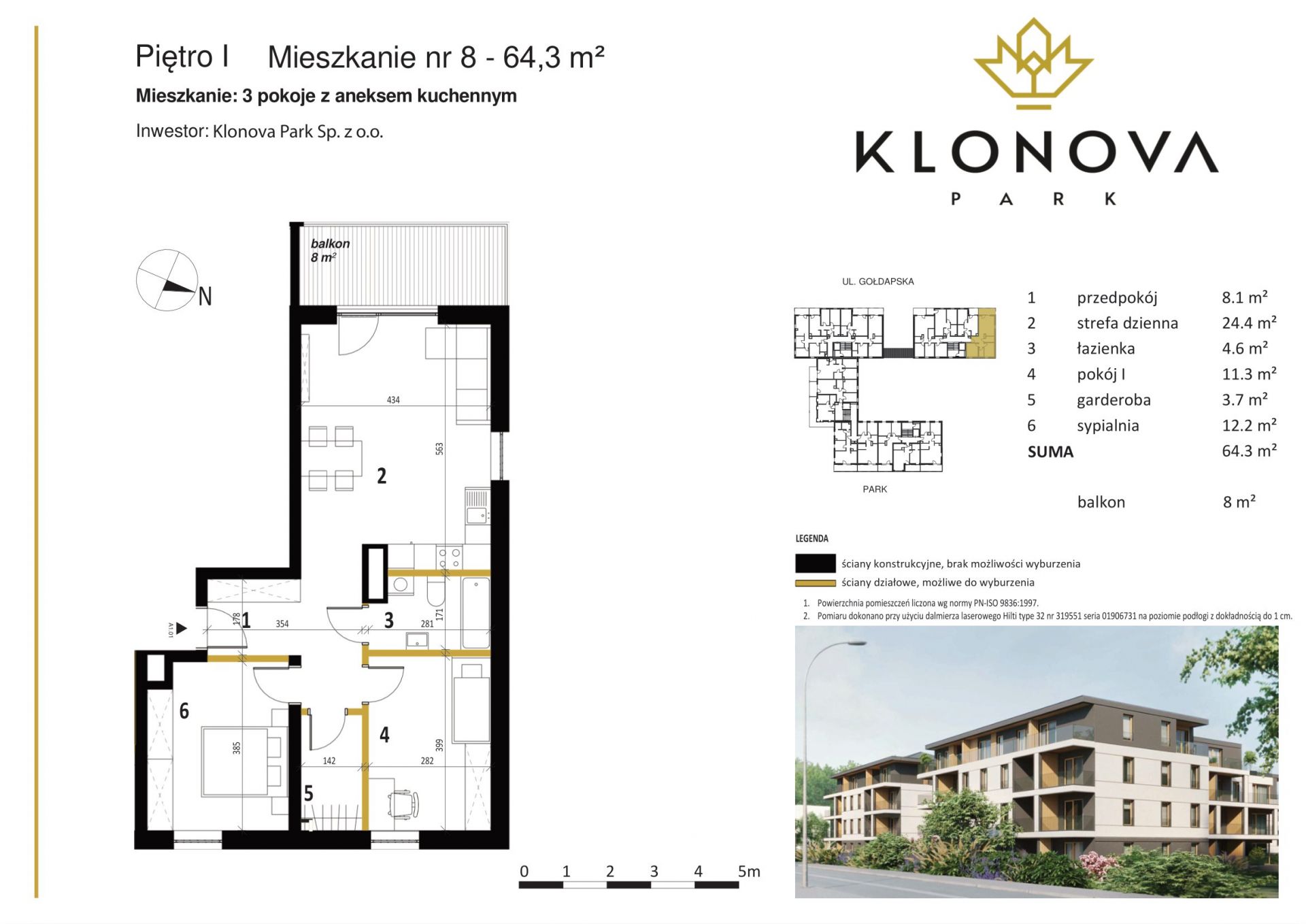 Apartamenty Klonova Park - Plan mieszkania 8 „pod klucz